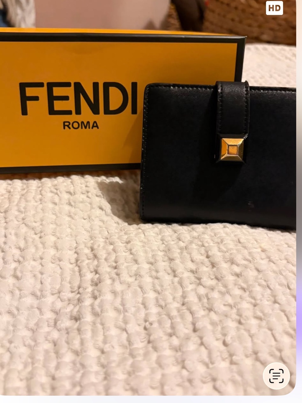Fendi Black Leather Bifold Wallet, Taupe Interior, Gold Hardware, with Box
